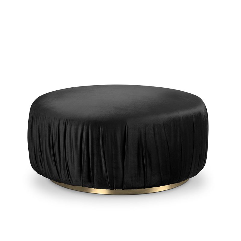 luxury pouf with exclusive design with black fabric and brass base